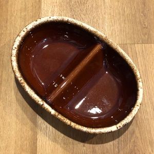 Vintage Hull Pottery Oval Dish-  Brown Drip